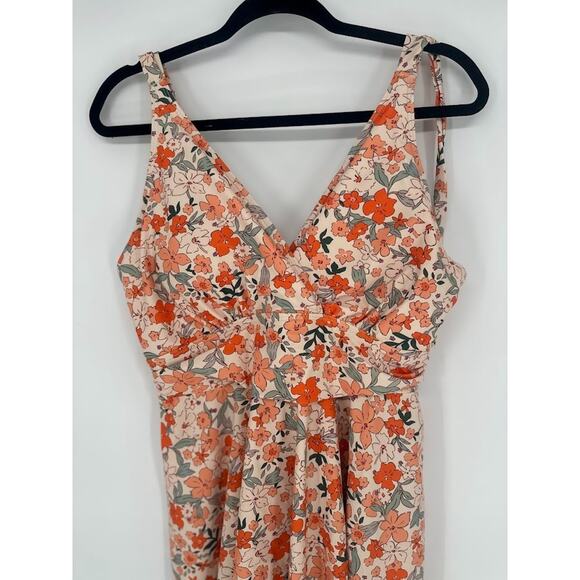 Bloomchic Sleeveless Swim Dress Orange Floral Print Size 14-16 Padded Boho Beach - Picture 2 of 9